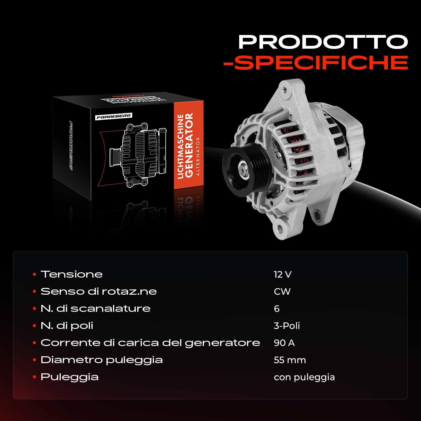 Frankberg Alternatore con puleggia a cinghia trapezoidale a 3 perni | Con puleggia a cinghia multi-nervata, 3 pin, 27060-0J040; 0J040; Compatibile con: Yaris P1