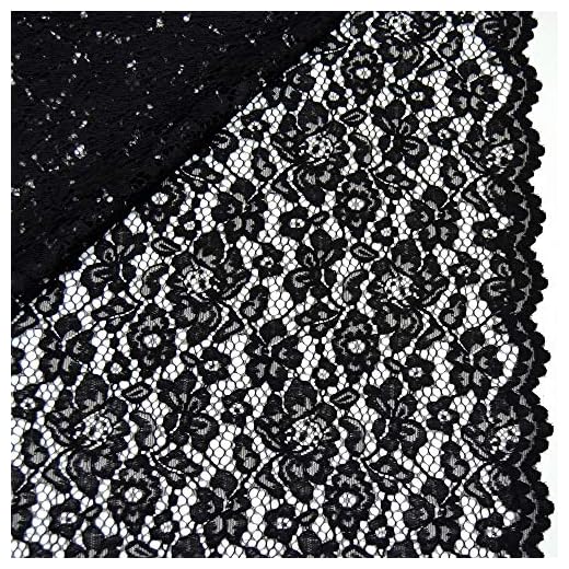 MAGAM-Stoffe Carmen Spitzenstoff Blumen-Spitze Bekleidung Deko Meterware 50cm (Schwarz)
