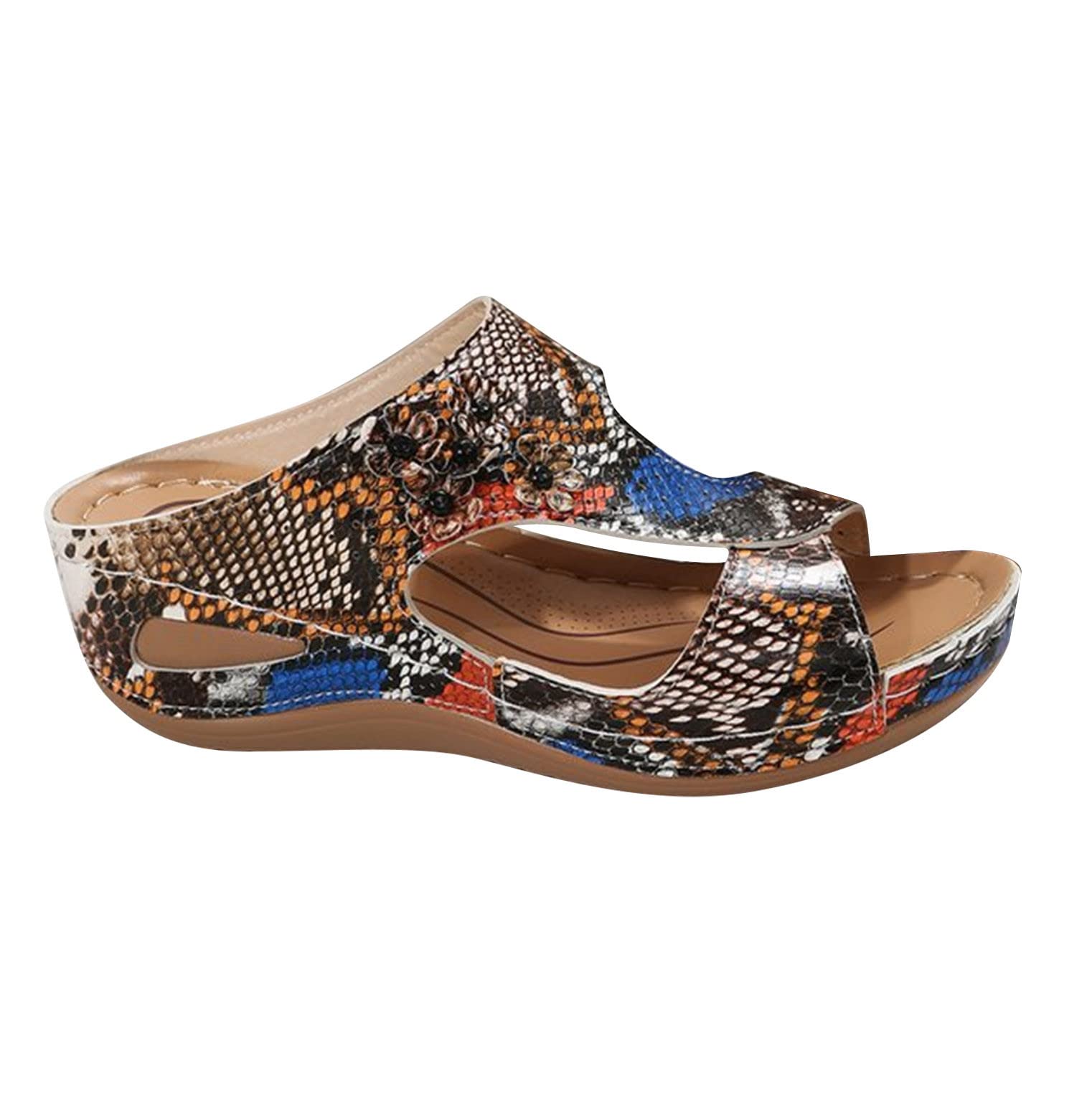 Sandales Orthopédique Femme Été Sandale Compensées Confortable Plateforme Pantoufles de Plage Antidérapantes Chaussures Bohême Décontractées Chaussons Vintage Bout Ouvert pour Vacances Marche