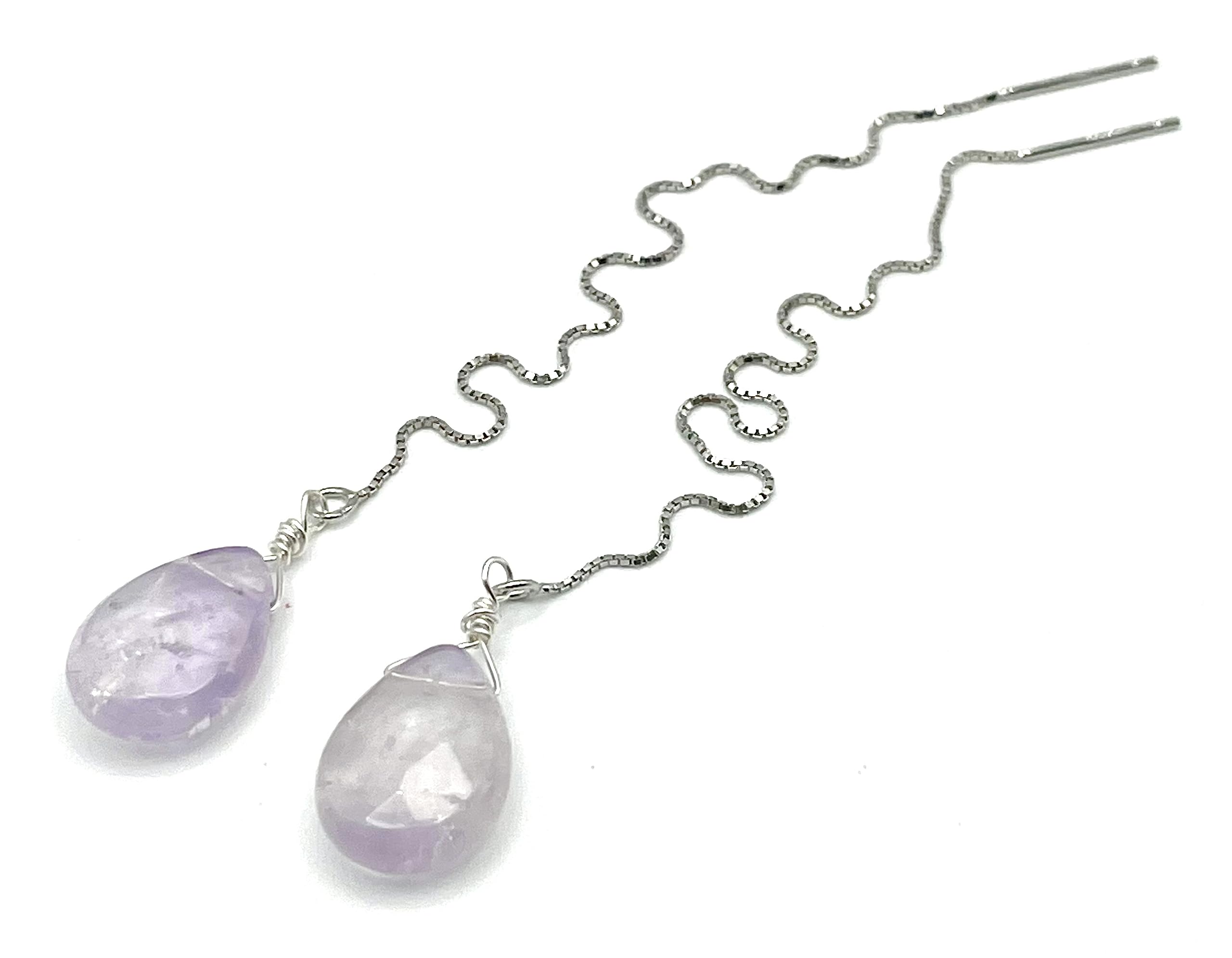 Pendientes Largos de Amatista Natural y Plata 925, Joyas Artesanales de Piedras Naturales, Piedra de Enero, Estilo Contemporaneo, Regalo para Mujer