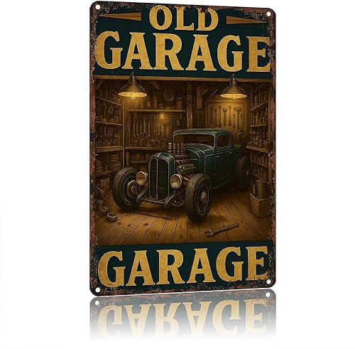 Letrero de metal vintage de garaje antiguo, letrero de metal clásico para taller, aluminio de 8 x 12 pulgadas para decoración de pared en baño,