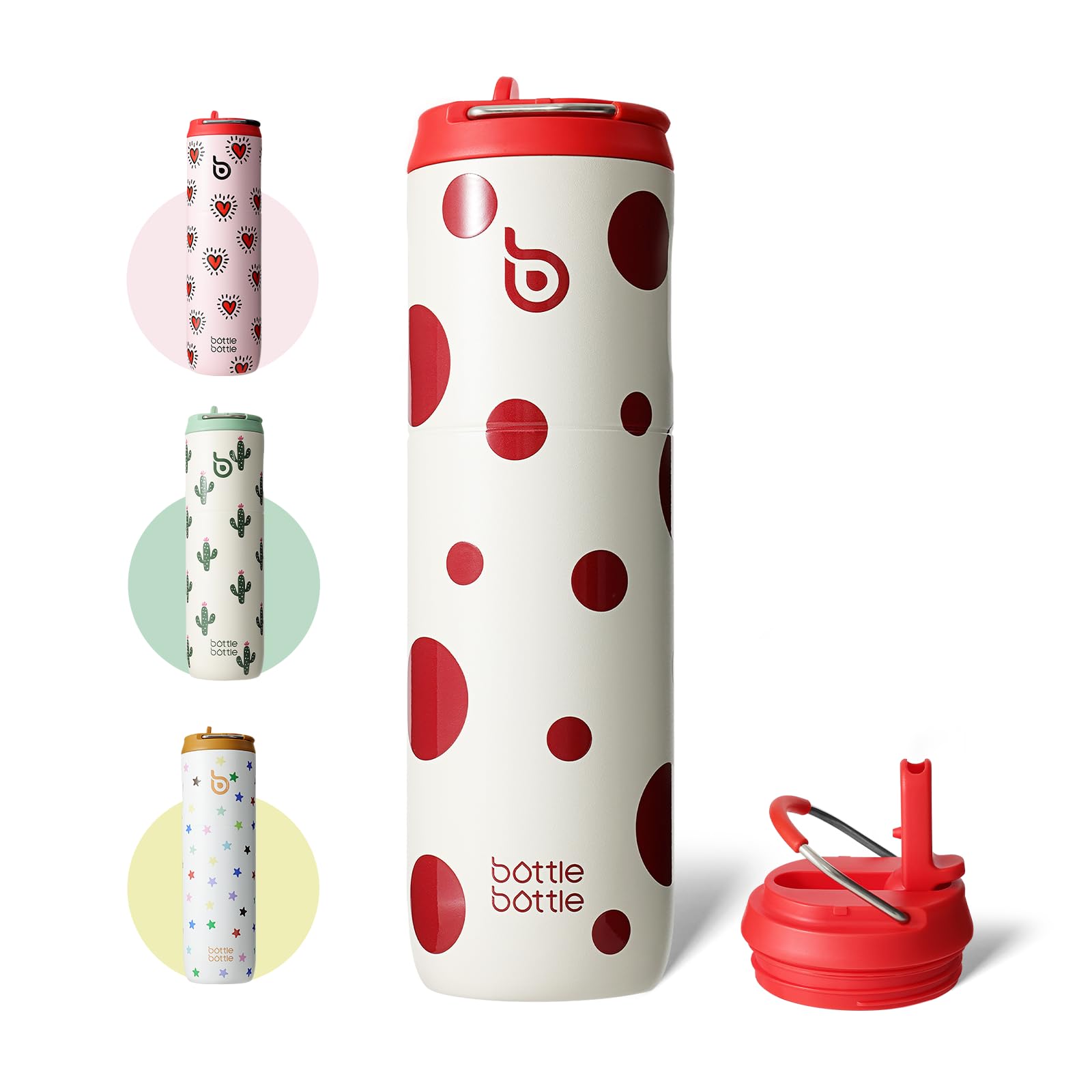BOTTLE BOTTLE Borraccia isolata in acciaio inox, 750 ml, con cannuccia, coperchio e manico, a prova di perdite, senza BPA, a doppia parete, ideale per sport, viaggi e fitness (punti)
