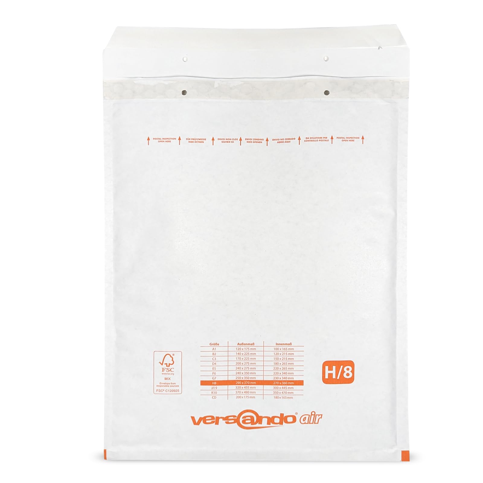versando 200 buste imbottite H8, dimensioni interne 270 x 360 mm, | dimensioni esterne 290 x 370 mm, bianco per DIN B4
