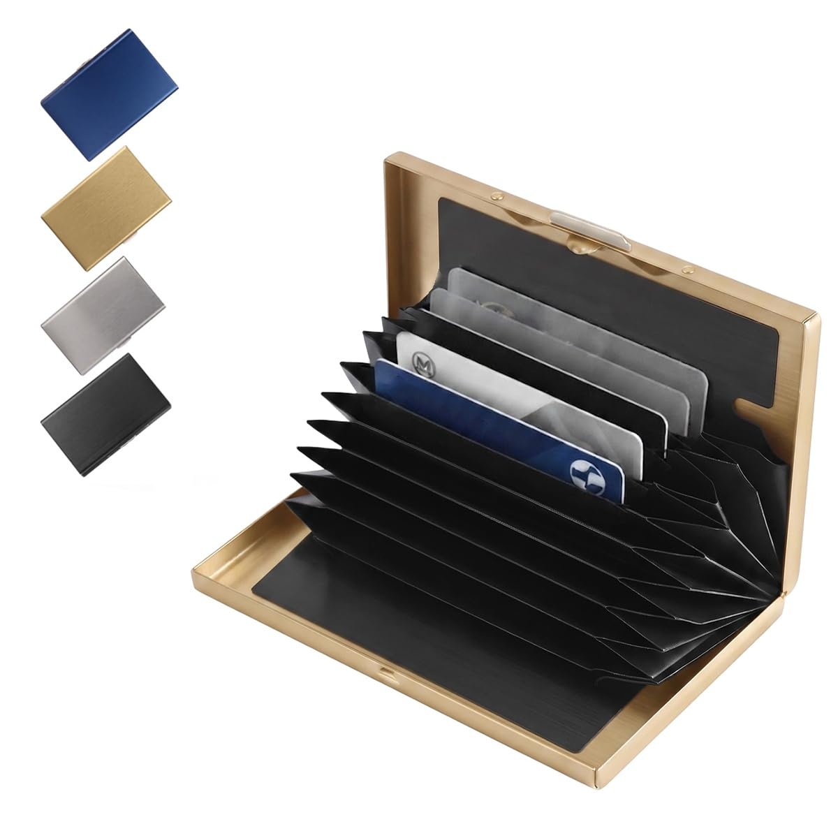 ROVIA RFID Blocking Stainless Steel Metal Credit Card Holder Wallet,Gold | 10-Slot Capacity, RFID Protection, Metal Construction, Slim Design, Card Organizer