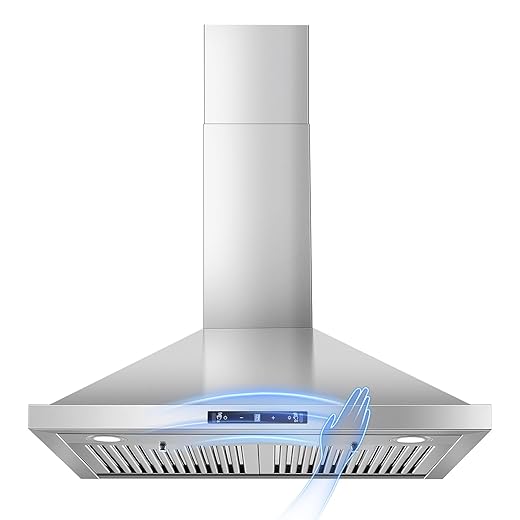 Wall Mount Range Hood 30 inch, 700 CFM Kitchen Hood Stainless Steel Stove Vent Hood with Gesture Sensing & Touch Control, Ducted/Ductless Convertible Duct, 3-Speed Fan, LED Lights, Baffle Filters