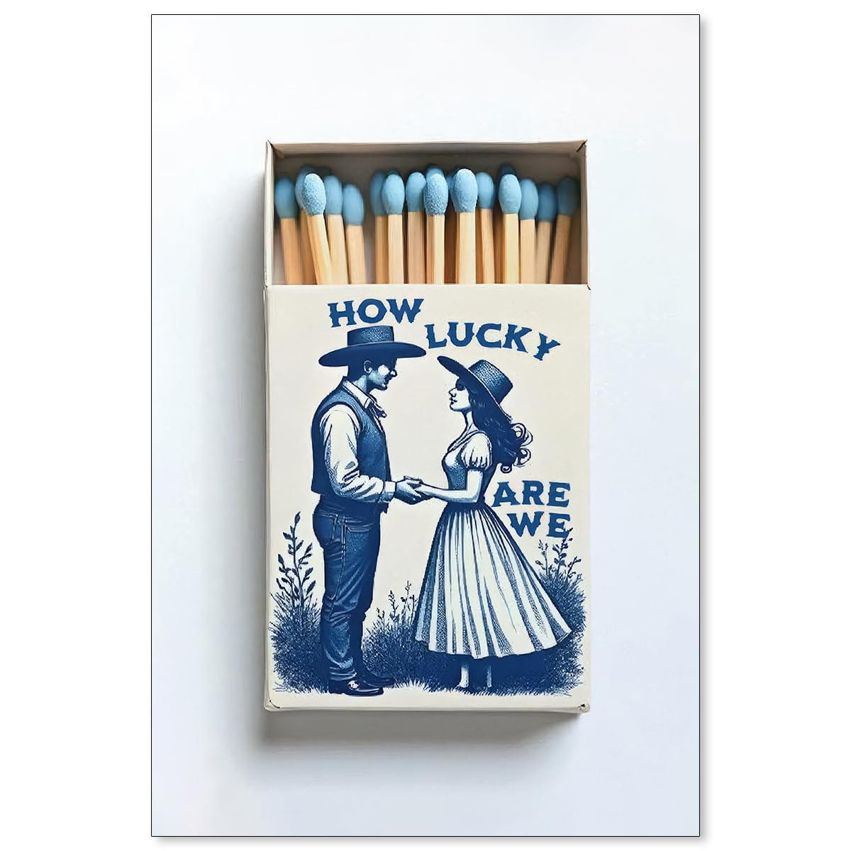 Jefuzh How Lucky Are We Wall Art Blue Matchbooks Posters Preppy Coastal Cowgirl Canvas Prints Romantic Valentines Day Decorations Living Room Bedroom