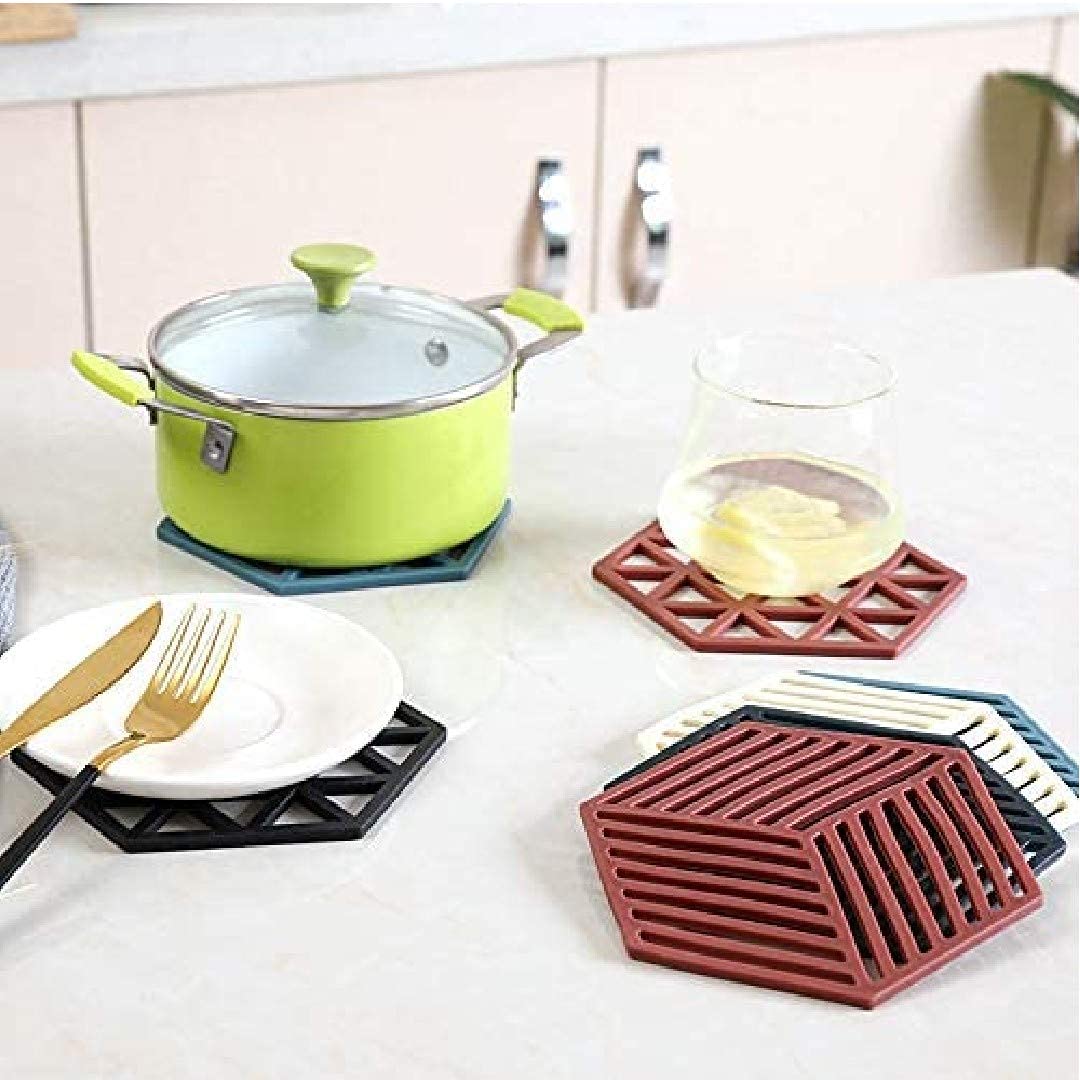 SHFTI Silicone Pot Holder Trivet Mats, Hot Pads Spoon Rest, Heat Resistant Table Dish Drying Mat, Non Slip, Flexible, Durable, Dishwasher Safe (Pack of 8, Mix Pattern) 1