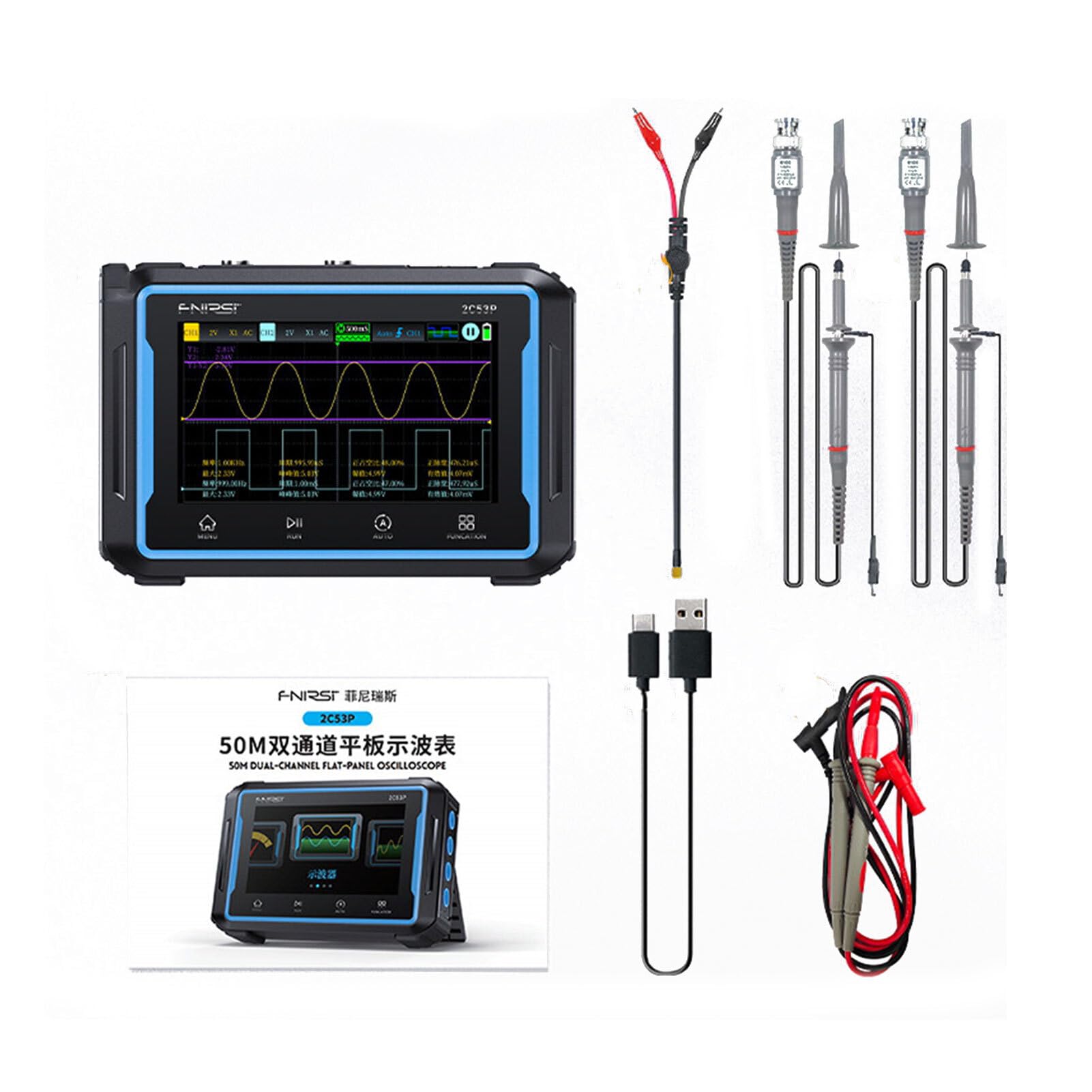 Generador de osciloscopio con pantalla táctil para mediciones precisas, configuración de función DDS, generador señal, canal Digital 2C53P