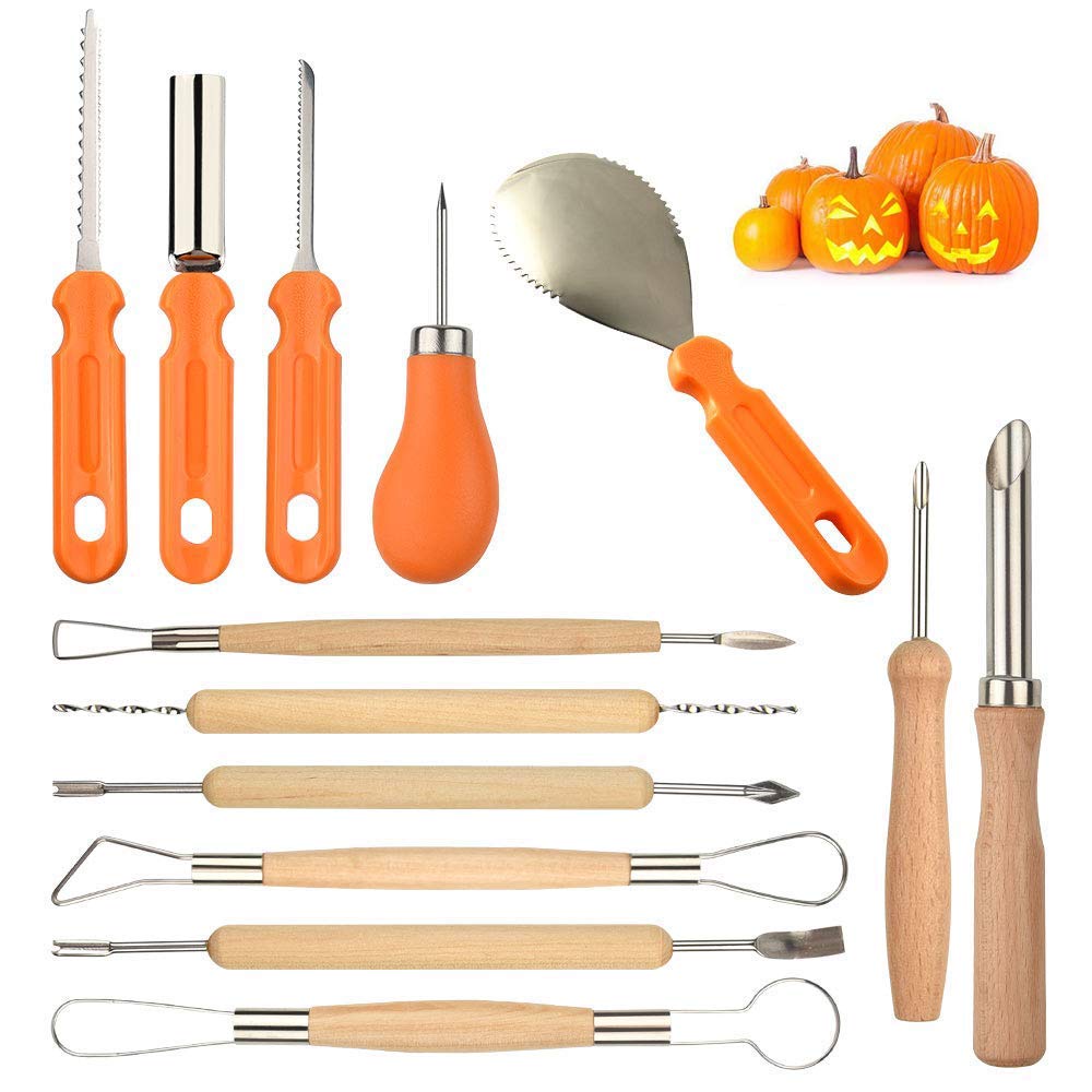 Fulery Halloween Pumpkin Carving Kit, 13 Pieces Heavy Duty Stainless Steel Pumpkin Carving Tools Kit - Professional DIY Halloween Pumpkin Carving Sets for Jack-O-Lantern Halloween Decoration
