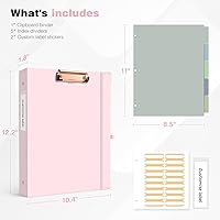 Vista 360 de Ospelelf Mini 3 Ring Binder, 2 Inch, Cute Pink Marble Binder for 5.5" x 8.5" with 5 Tab Dividers, File Folder Labels and Low Profile Clipboards