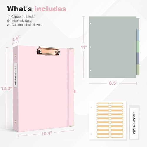 Miniatura 360 de Ospelelf Mini 3 Ring Binder, 2 Inch, Cute Pink Marble Binder for 5.5" x 8.5" with 5 Tab Dividers, File Folder Labels and Low Profile Clipboards