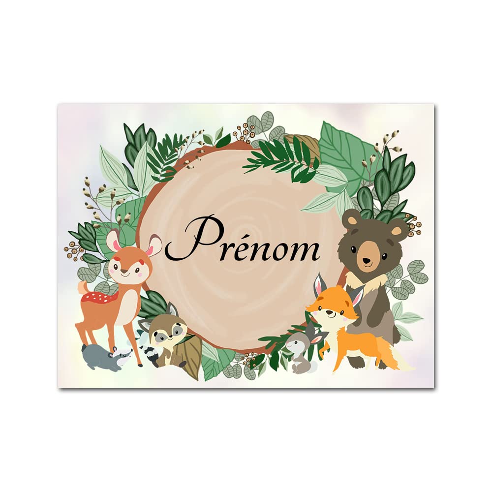 Plaque de porte animaux de la forêt personnalisable au prénom enfant 15x20cm