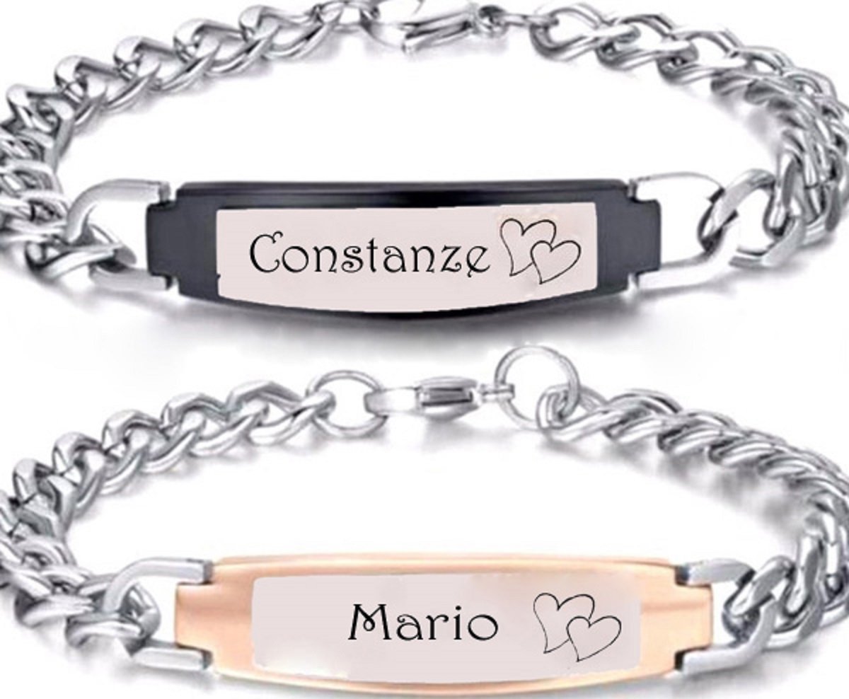 Elegante ID Edelstahl Armbänder Partnerarmbänder mit Gravur nach Wunsch mit Box