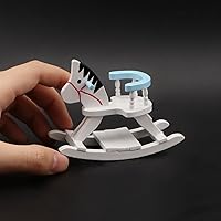 Vista 2 de Silla mecedora en miniatura para casa de muñecas a escala 1:12, accesorios de madera, lindo caballo de caballo, casa de muñecas, decoración de Azul