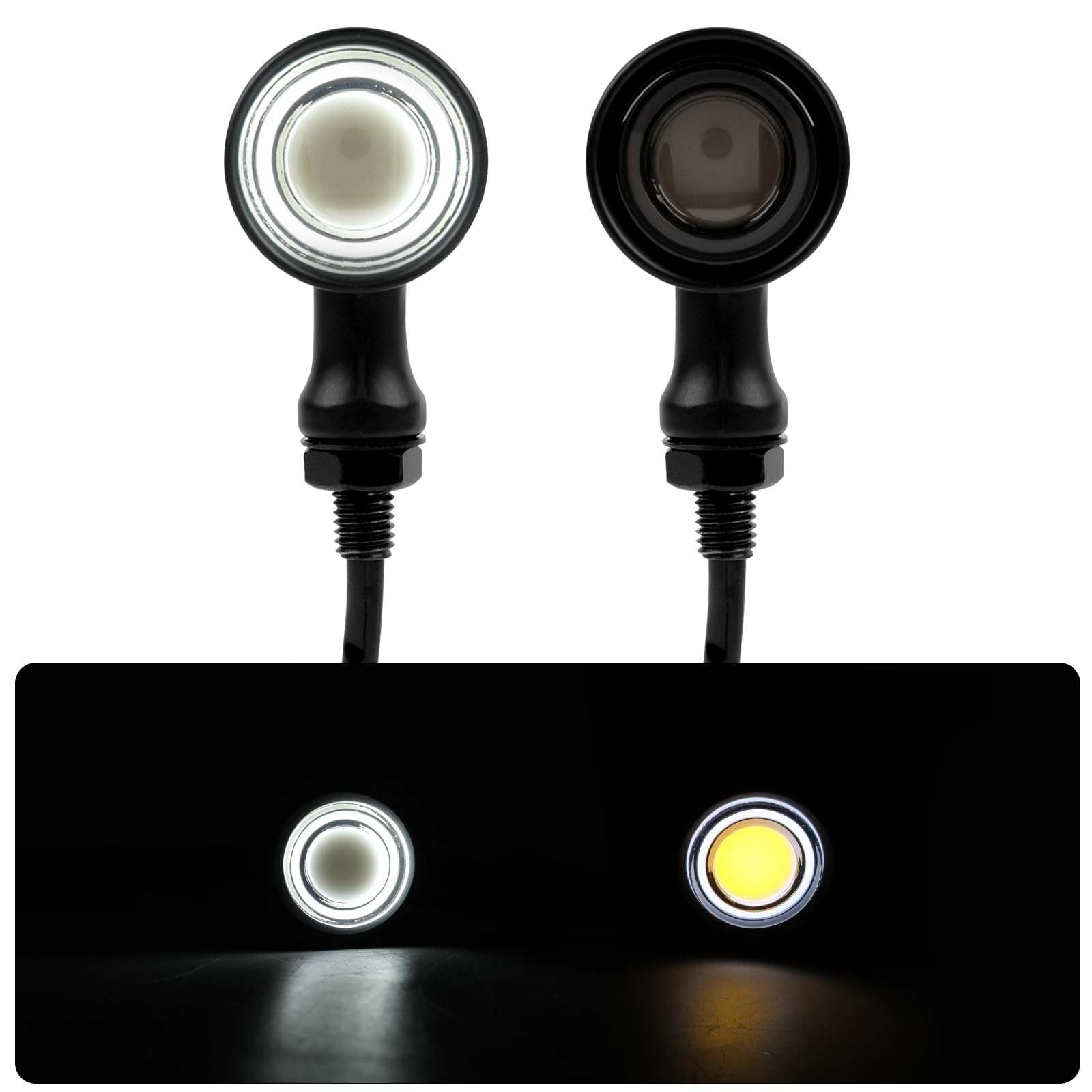 DREAMIZER LED Frecce Moto, CNC Indicatore 12V Universale per Scooter, Ambra & Bianca Luce Compatibile con Harley Honda Kawasaki Suzuki Triumph Yamaha, 2 Pezzi