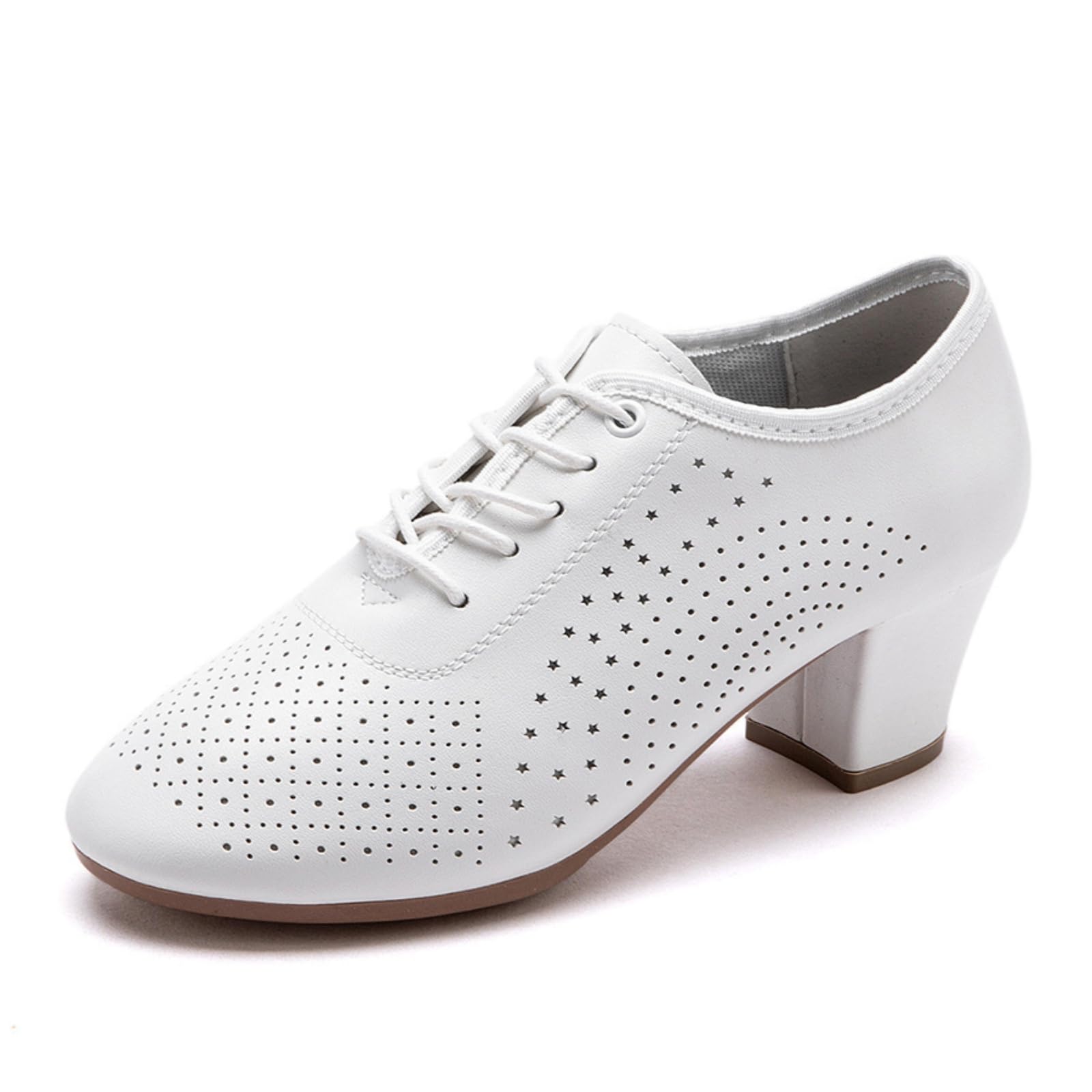 Zapatos Baile Latino Mujer Zapatos Modernos de Salón con Cordones Tacón Bajo de Cuero Transpirables para Bodas Y Fiestas