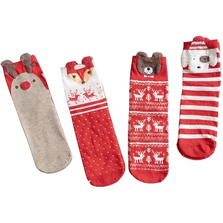 Amazon Co Jp 靴下 レディース クリスマスソックス ウール 4足混色セット クリスマスギフト プレゼント 蒸れない くるぶし ソックス スニーカー 女性 フットカバー カジュアル おしゃれ 暖かい 可愛い 面白い 立体 服 ファッション小物