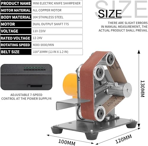 Miniatura 3 de Mini Lijadora de Banda Banco Rectificadora de Metal para Hacer Cuchillos Pequeña Máquina Eléctrica de Afilar, Pulidora de 7 Velocidades Ajustables