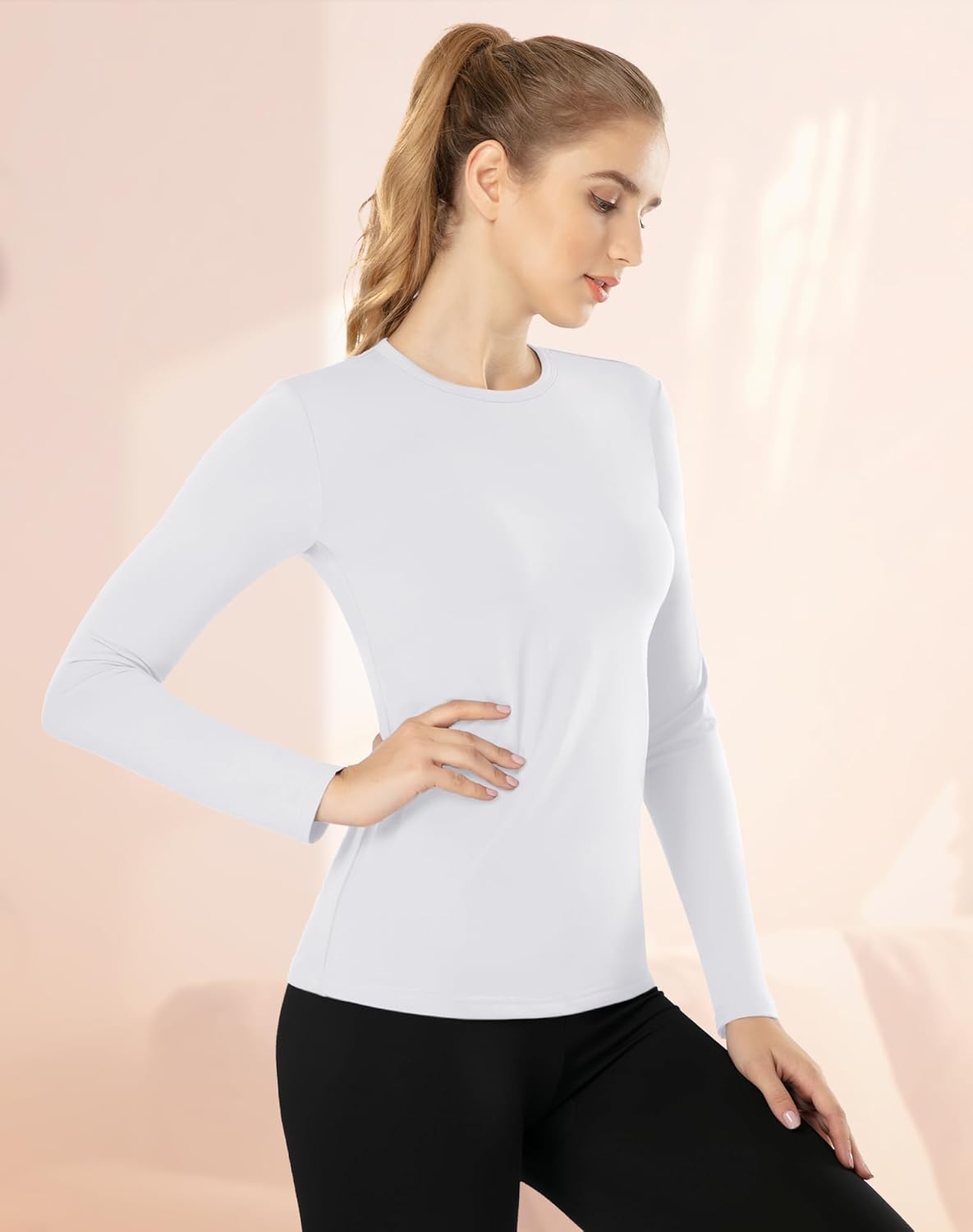 Thermal Shirts for Women Thermal Tops Long Sleeve Fleece Lined Top Warm Undershirt - Image 2