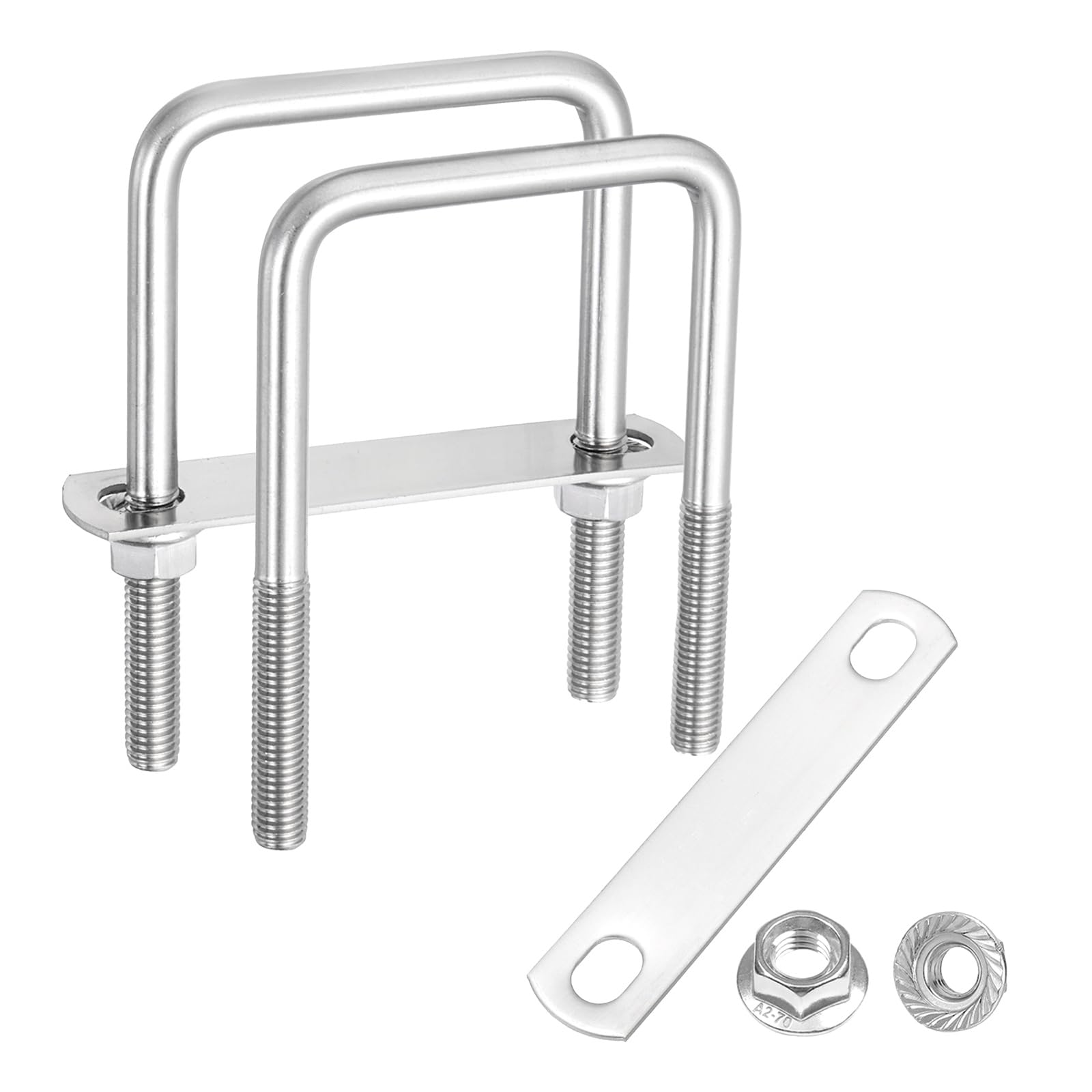 sourcing map 2 Set M10 3 Inch Inner Wide Square U Bolts, 4-3/4 Inch Length 304 Stainless Steel U-Bolts with Flange Hexagon Nuts, Frame Plates for Trailer, Automotive, (75mm W x 120mm L)