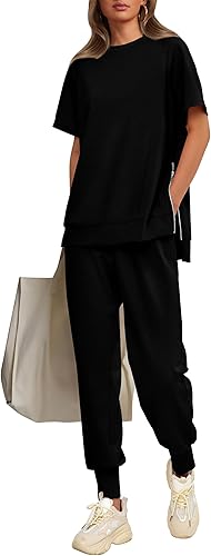 PRETTYGARDEN Conjunto de 2 piezas de verano para mujer, conjunto deportivo casual de manga corta, pantalones deportivos de cintura alta