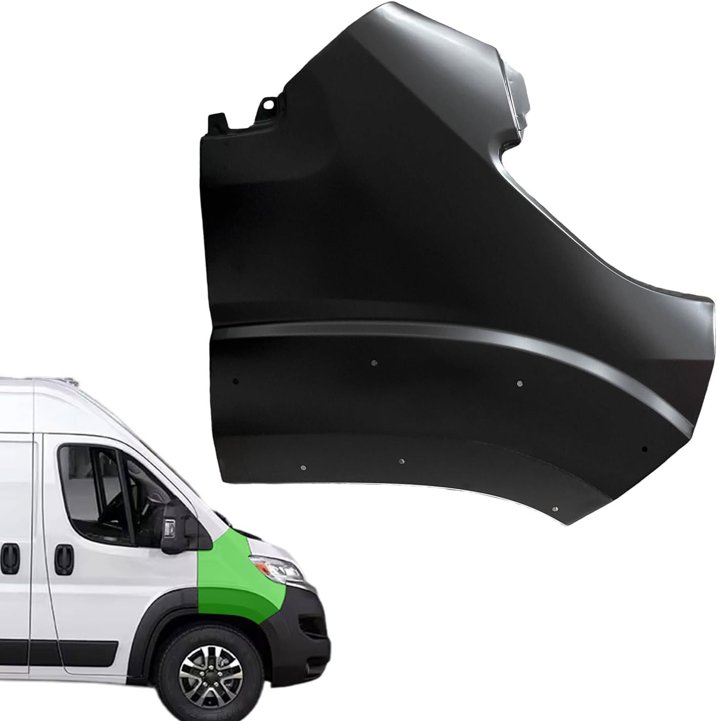 Front Fender Panel with Trim Molding Holes Steel Side Fender Panel Fits for Ram Promaster 1500 2500 3500 Cargo Van 2023 2024 2025 (Right Passenger Side)