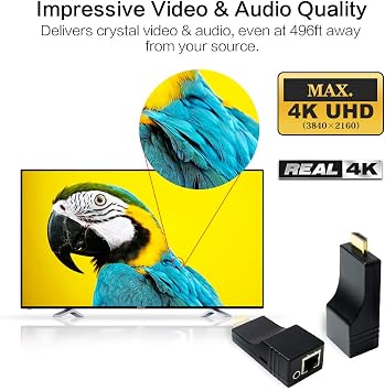 DDMALL 4K HDMI Extender Over IP Kit, 500ft/150m, Real 4K 30Hz, Using CAT5e/6/7 Cable, 1-to-1, 1-to-Many Over Gigabit Switch, Plug and Play, Compact Size, HDMI Transmitter and Receiver Kit (HIP-20)