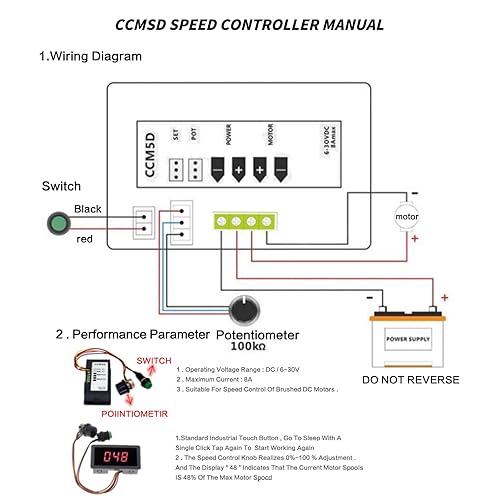 Miniatura 5 de Controlador de velocidad del motor DC 6-60V 30A PWM con pantalla digital, rendimiento estable duradero para motores de 12V24V36V48V, potenciómetro