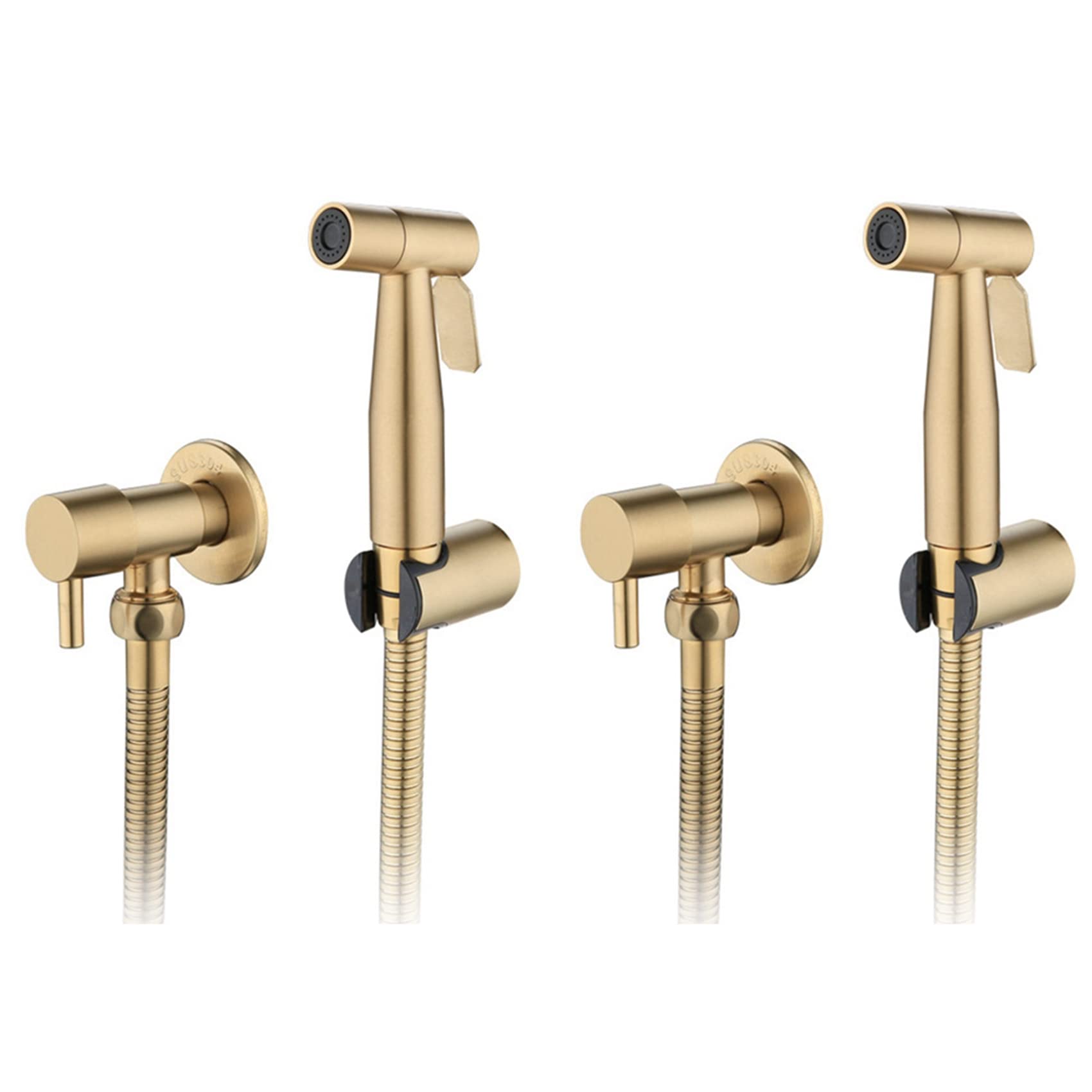 Hndhbfgrt Gold 2X Bathroom Toilet Bidet Tap Kit Brushed Wall Mounted Bidet Sprayer Shower With Shut-Off Valve