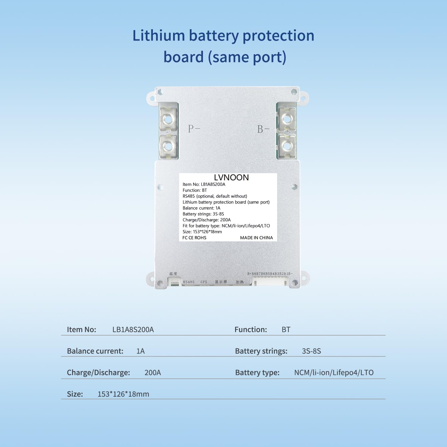 1A Smart BMSJK Active Balance for Li-ion NCM LFP LiFePo4 LTO Battery Management System 3S 4S 5S 6S 7S 8S 200A with APP Control 12V 24V (3-8S, 200A) image 2