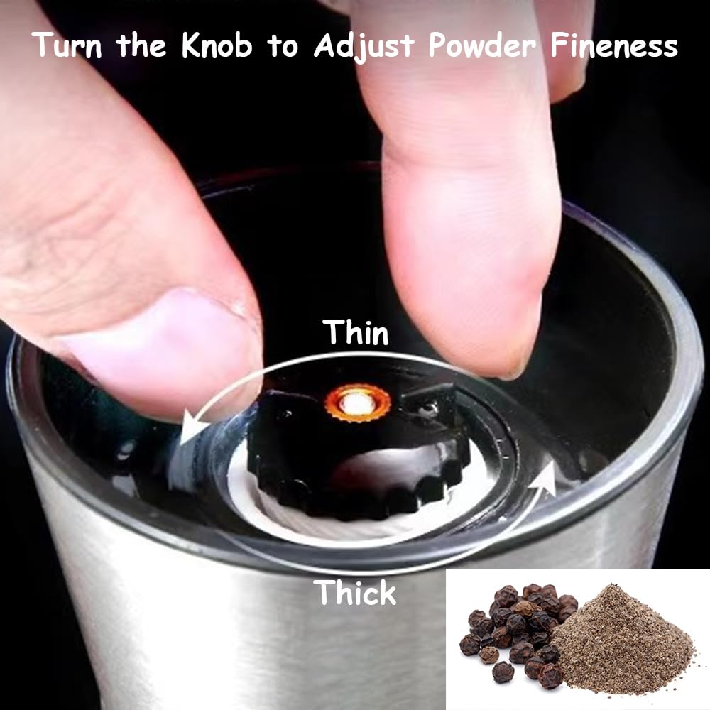 Juego de 2 molinillos de sal y pimienta de acero inoxidable y cristal con muela de cerámica ajustable – Ajustable manualmente para especias recién molidas, accesorios de cocina