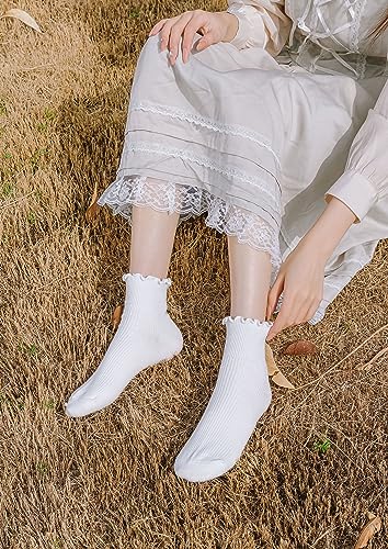 SRYL Women Ankle Socks Ruffle Turn-Cuff,Lovely double needle solid color edge relent Girl socks3