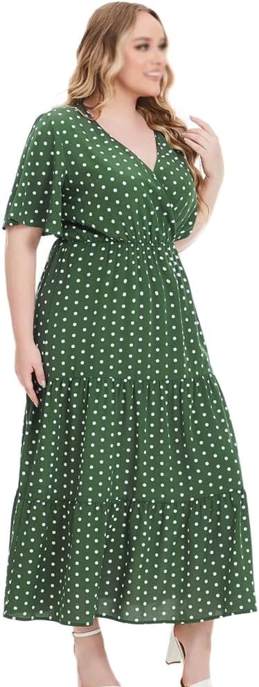 JSEIAJB V Neck Short Sleeve Dot Print Casual Dresses for Women Floral Print Chiffon Dresses for Women