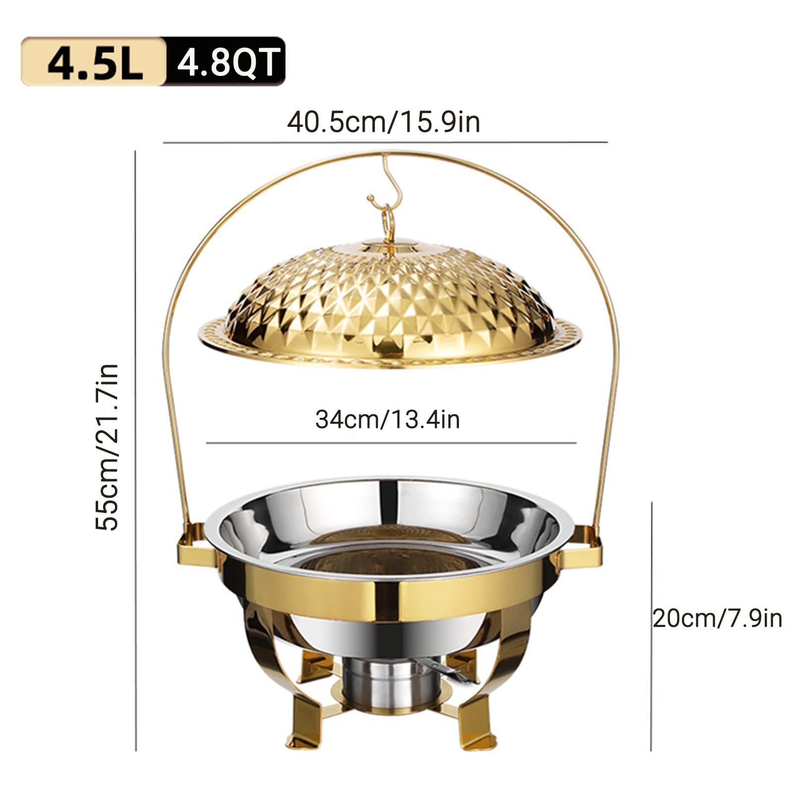 Set di scaldavivande da buffet, con coperchio sospeso, piano cottura da pranzo, scaldavivande rotondo in acciaio inox, scaldavivande da buffet, vassoio riscaldante da bancone, lavabile in