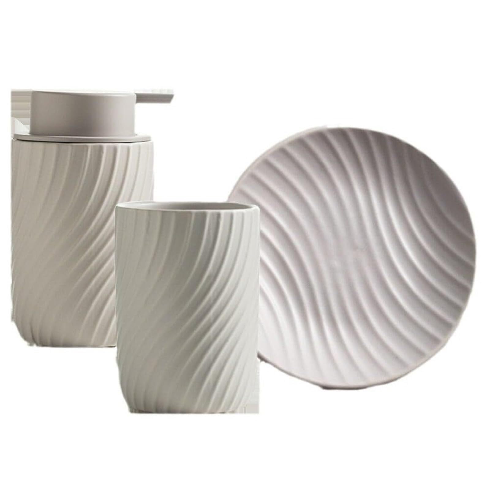 Set di accessori per il bagno Set dispenser for lozione, bicchiere for spazzolino da denti, portasapone, 4 pezzi, ricaricabile, decorazione costiera Arredamento per gli affittuari(Apricot)