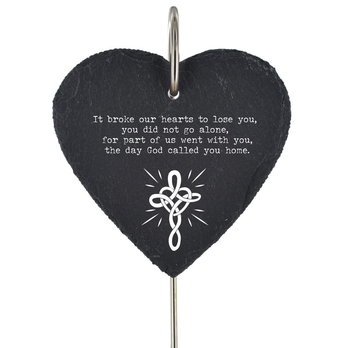 Global Designs Slate With Protective Coating & Uv Print Celtic Cross Grave Stick Marker Plaque Ornament Memorial Slate Hanging Heart Religious Graveside Decor 25X11cm