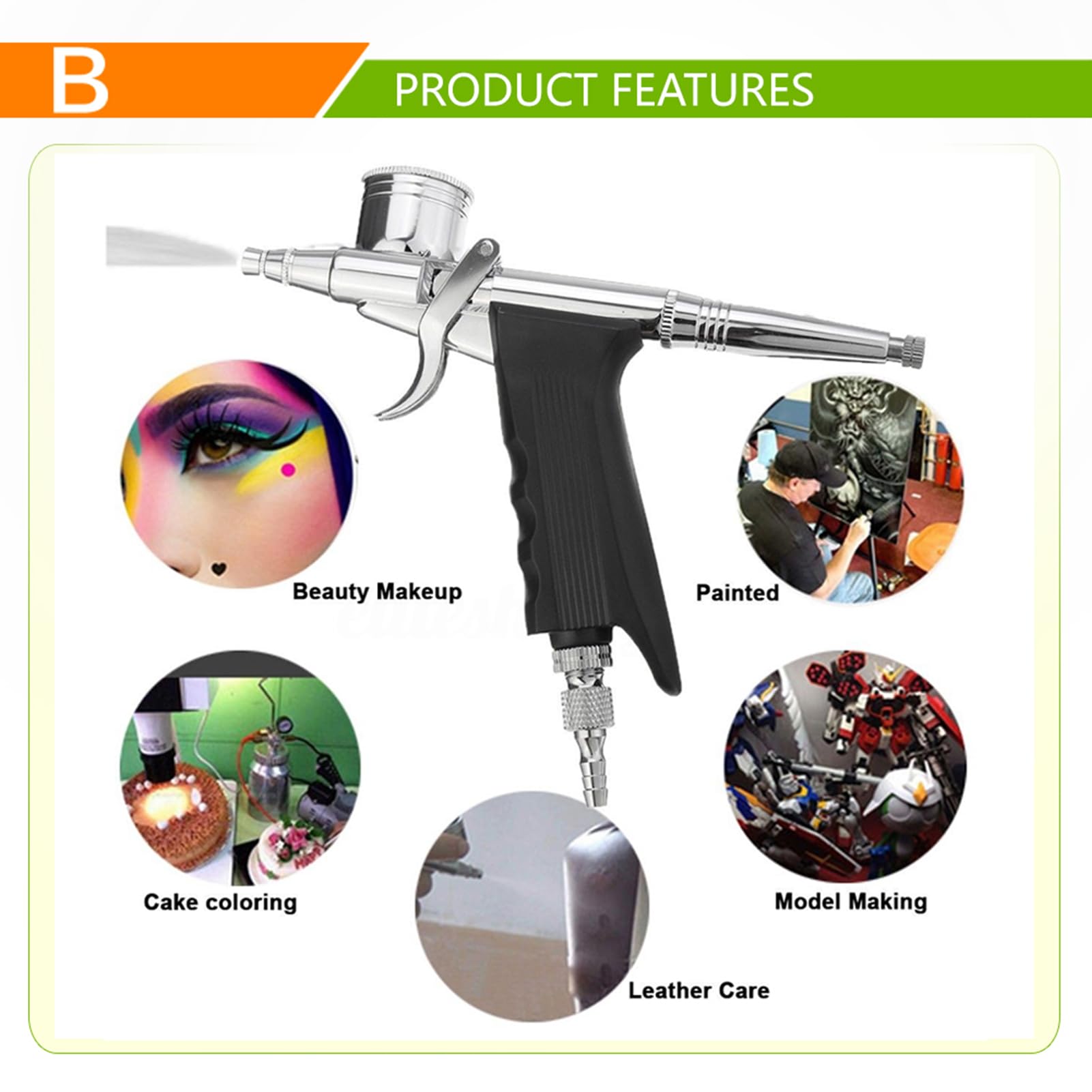 Fdit Kit de Compresor de Aerógrafo, Juego de Cepillos de Aire de Pulverización de Doble Acción (Enchufe europeo 110-240V)