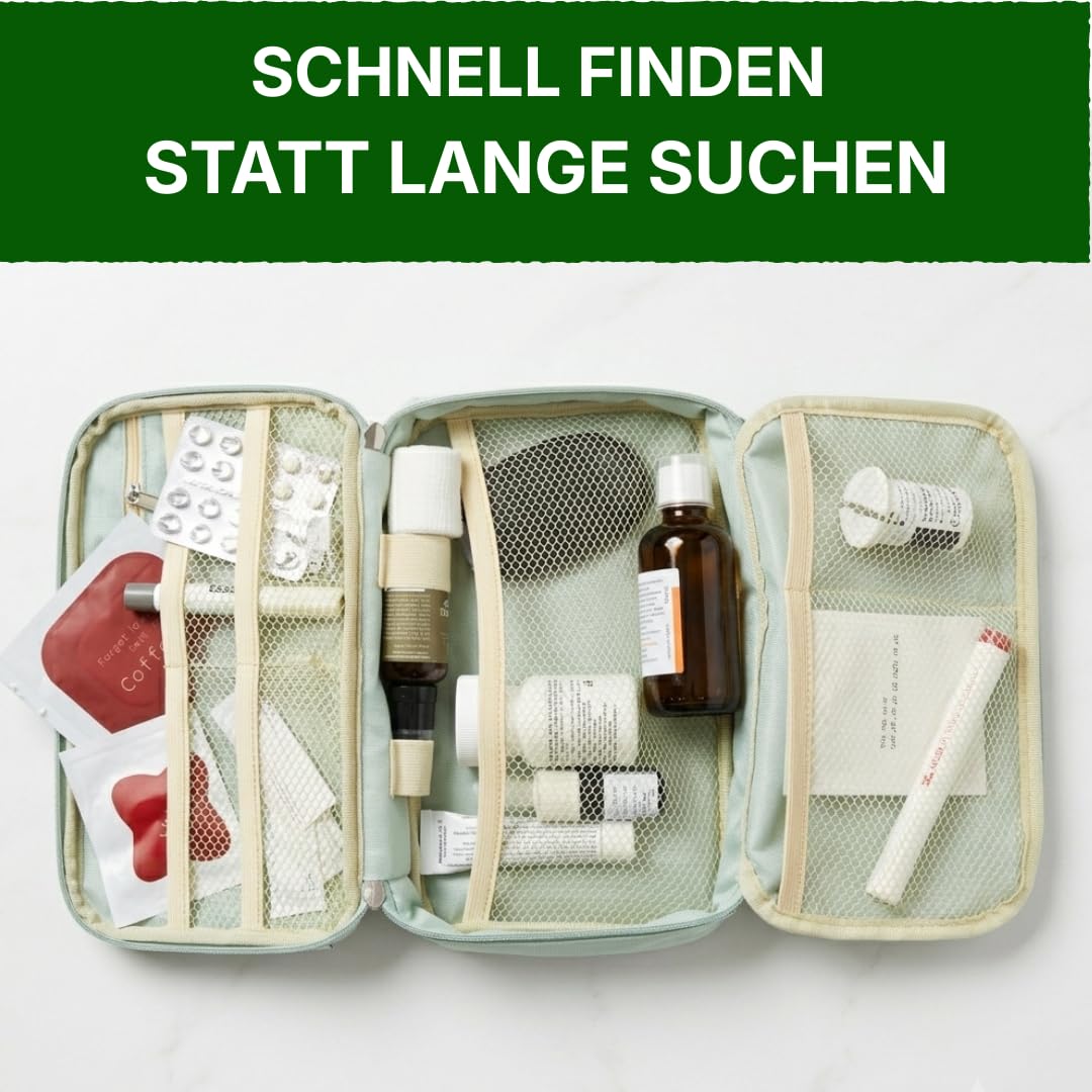 Familien-Reiseapotheke, Medikamententasche für Kinder und Erwachsene, übersichtlicher Medikamenten-Organizer mit 3 Fächern für Reisen und Urlaub, unbefüllt (2)