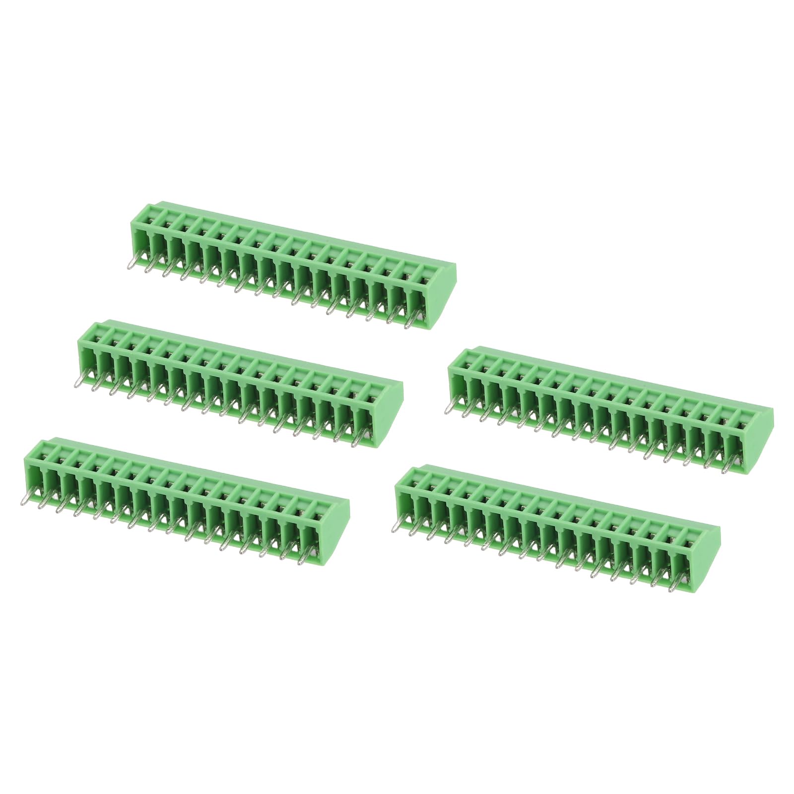 sourcing map 5Pcs 16 Pin PCB Mount Screw Terminal Block Connector 2.54mm 0.1 Inch Pitch, Green