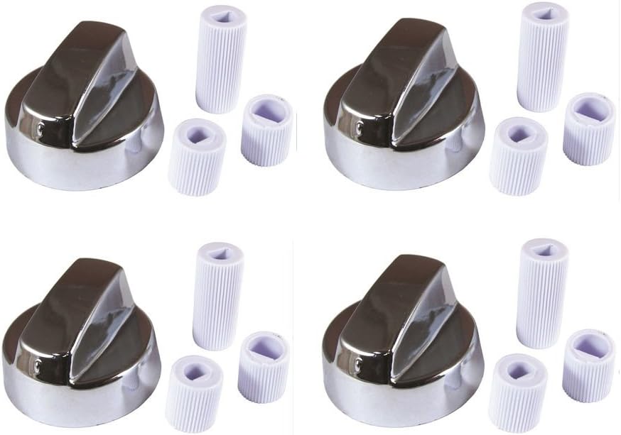 4-Pack Silver Chrome Generic Design Stove / Oven Control Knob w/ 12 Adapters