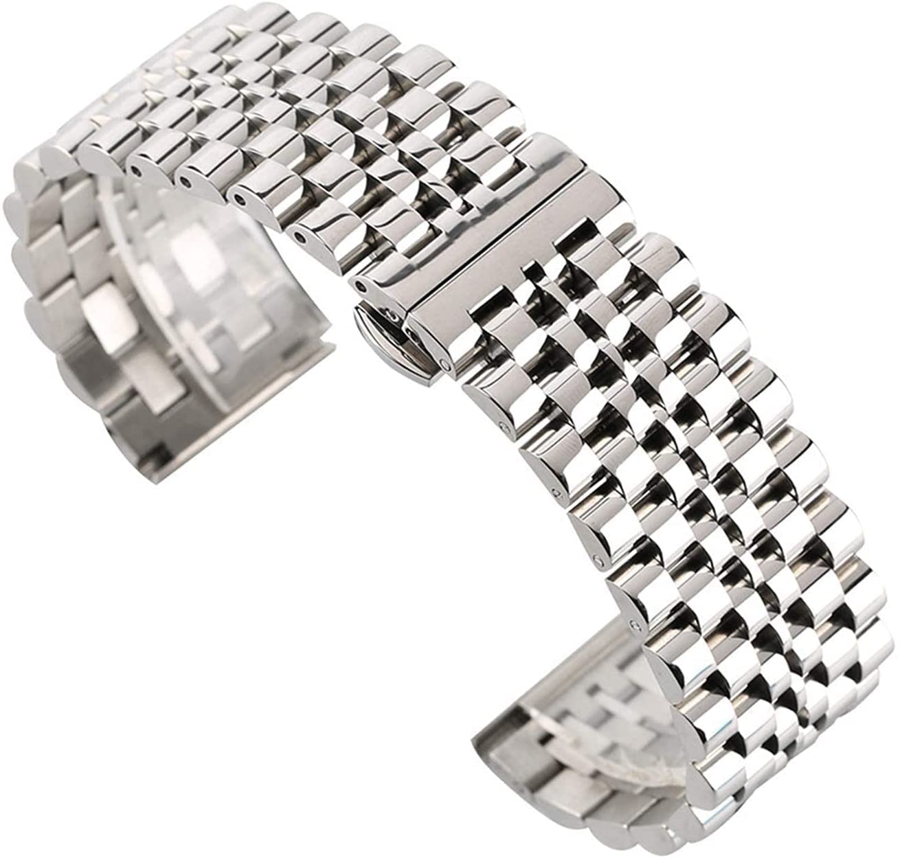 Correa de reloj Plata/Negro Acero inoxidable 22 mm Correa de reloj Cierre plegable con seguridad Correa de relojes sólida para hombres Reloj Pulsera de repuesto Pulsera