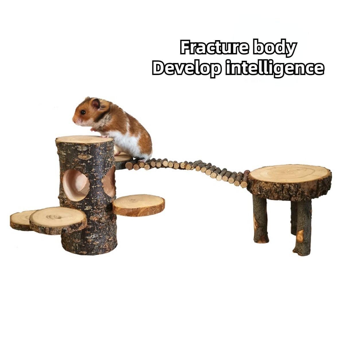 Juguete de plataforma de madera para hámster, escalera de madera segura para actividades de parque infantil para mascotas, conejillo de indias, puente de escalada, escondite de hámster