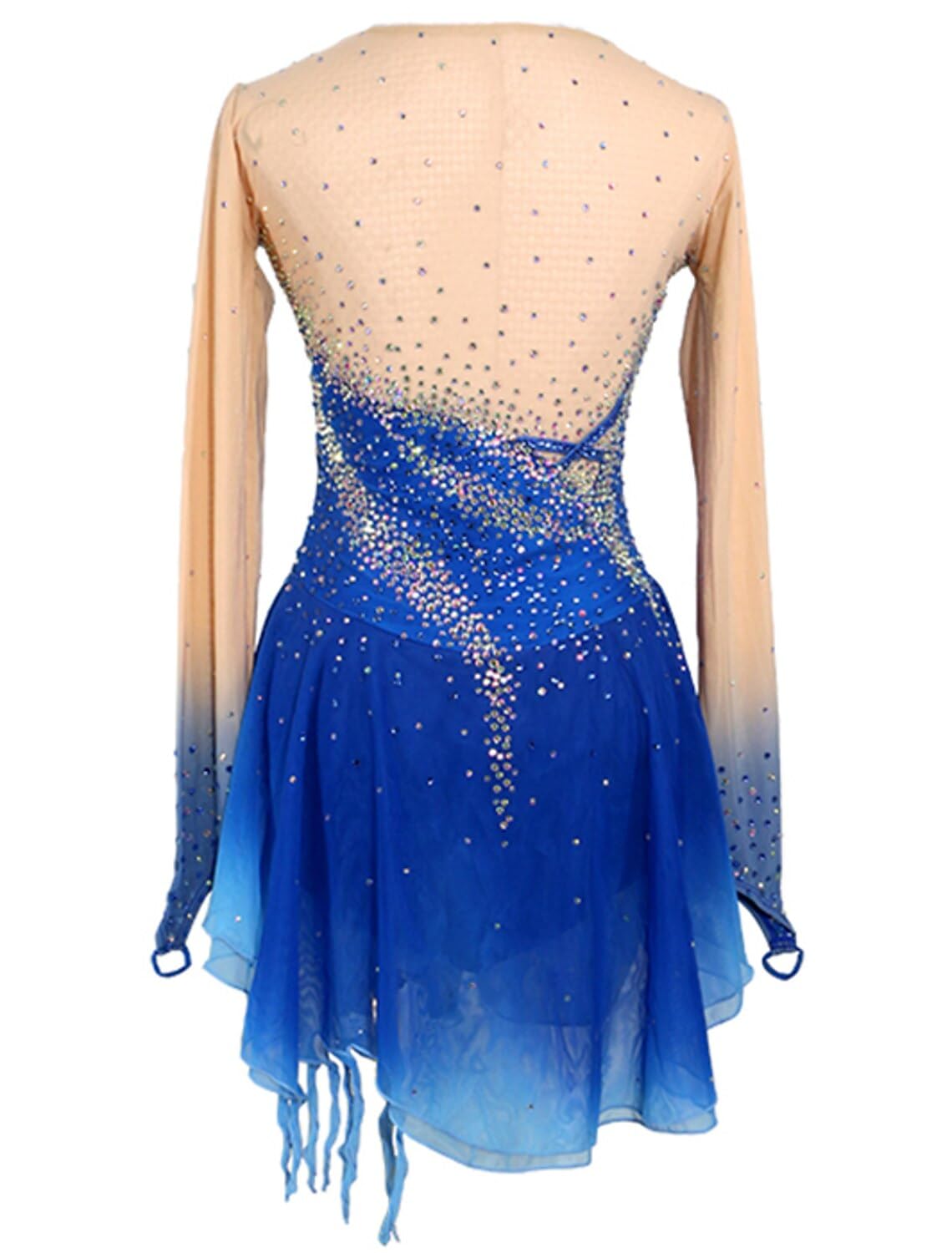 purpleq Eiskunstlauf Leistung Kleid für Mädchen Eislauf Wettkampf Kostüm für Damen Langarm Trikots für Rhythmische Gymnastik Strass Handgefertigt Gradient