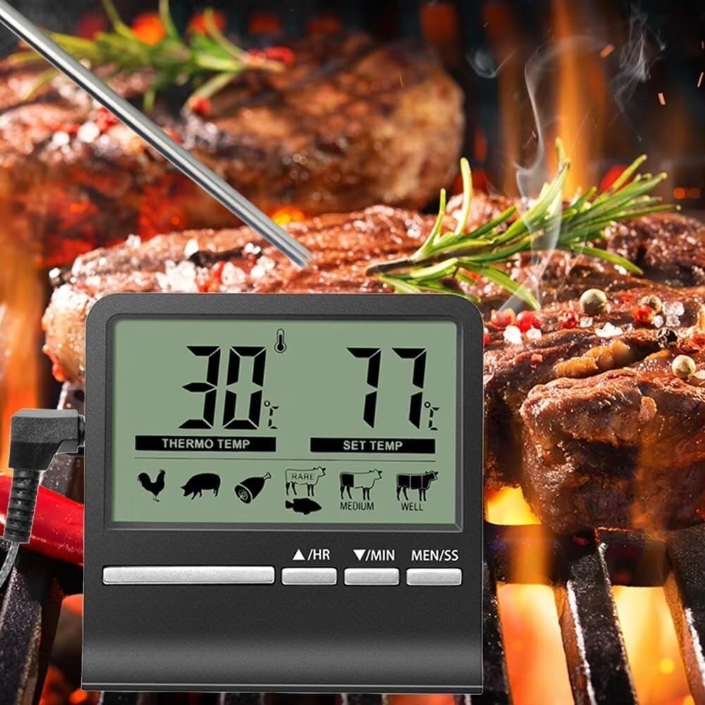 Termometro digitale da cucina for la temperatura degli alimenti a base di carne, for forno, barbecue, grill, funzione timer con misuratore di calore for la cottura