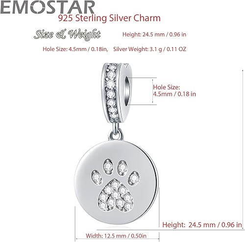 Miniatura 5 de Juego de dijes para perro compatible con pulsera de animales Pandora, dijes colgantes con estampado de pata de perro y dijes de perro de madre e