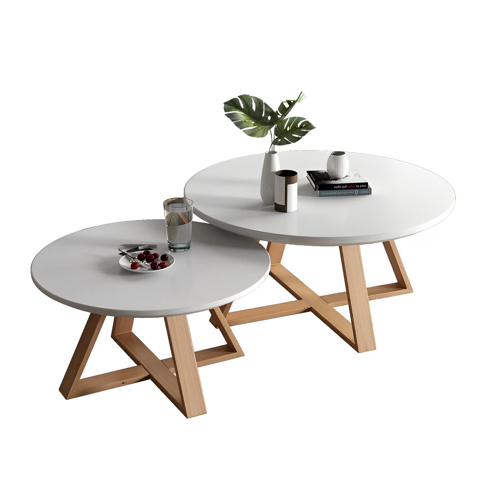 Klydbmyt White Modern Minimalist Nesting Coffee Tables Set Of 2 Sturdy Round End Tables For Living Room Bedroom Or Balcony Easy Assembly Sizes 80Cm And 60Cm