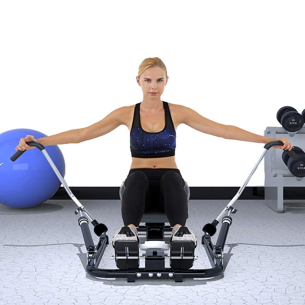 Sprzęt fitness Wielofunkcyjny domowy kompaktowy magnetyczny wioślarz, cichy hydrauliczny wioślarz, trening talii, sprzęt fitness sportowy, podwójna regulacja oporu z monitorem LCD