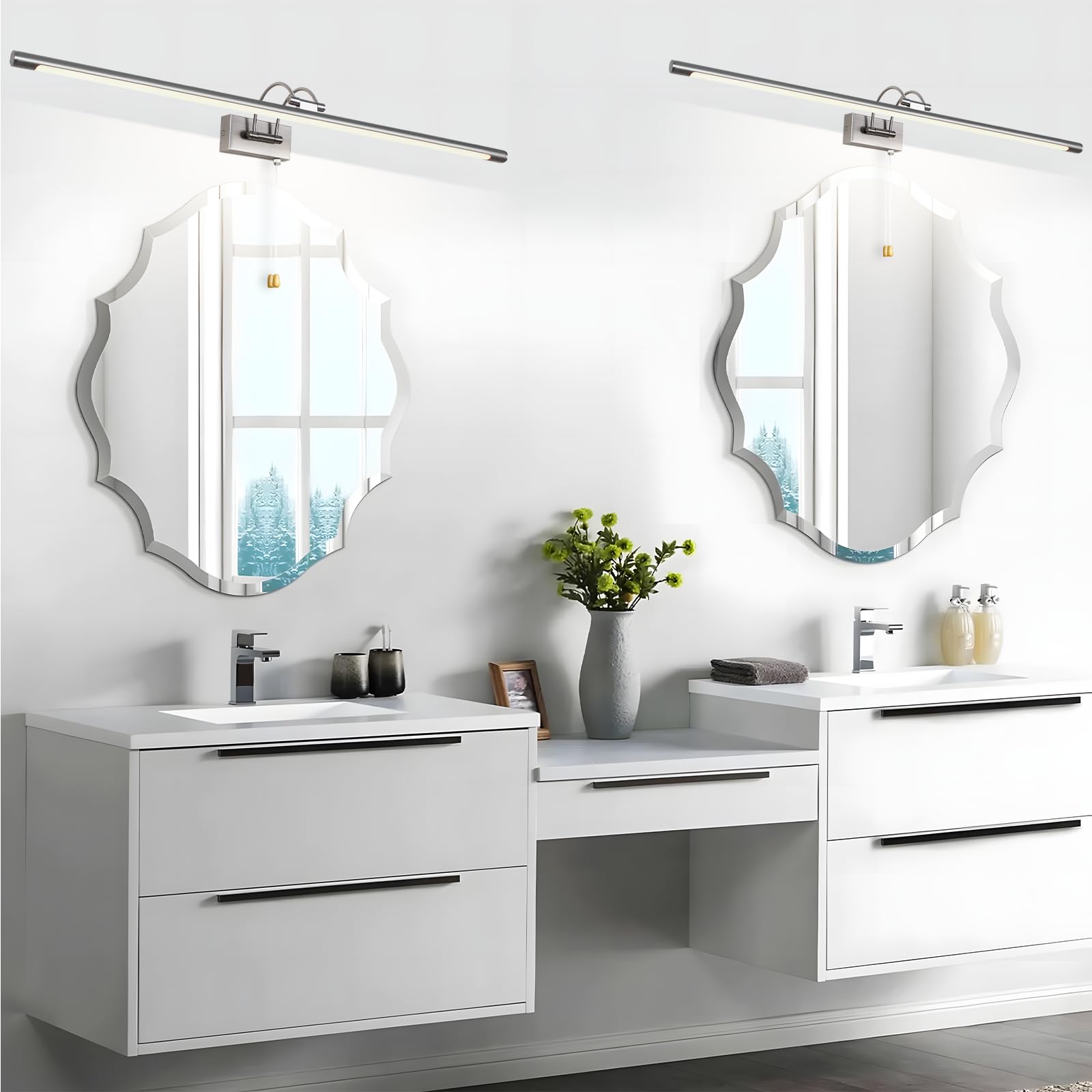 MantoLite LED Lámparas de Pared 12W,Interior Iluminación para cuadros y expositores Con Cabeza de Lámpara Giratoria e Interruptor,Baño Espejo Apliques de Pared 60CM 3000K Luces de Lectura(Níquel)