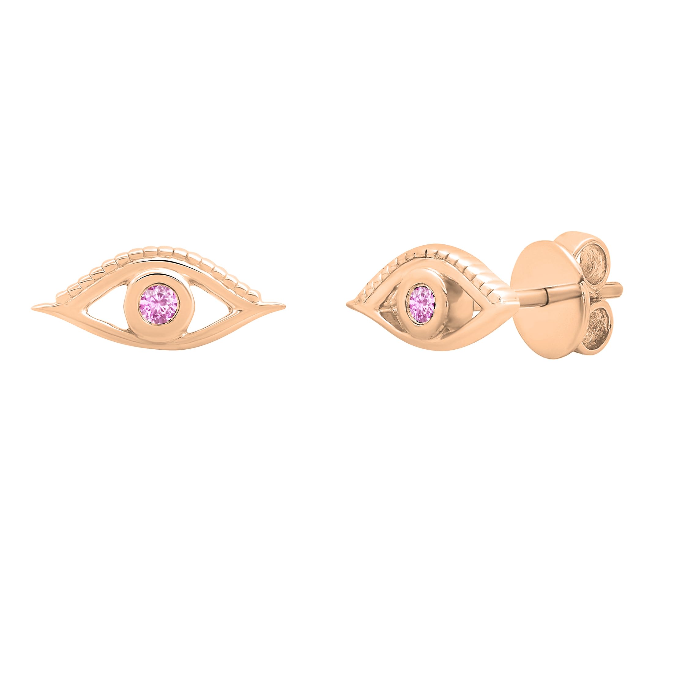 Dazzlingrock Collection Pendientes solitarios de ojo turco con piedras preciosas redondas, oro de 14 quilates, Oro rosa Zafiro rosa Oro rosa, Zafiro rosa