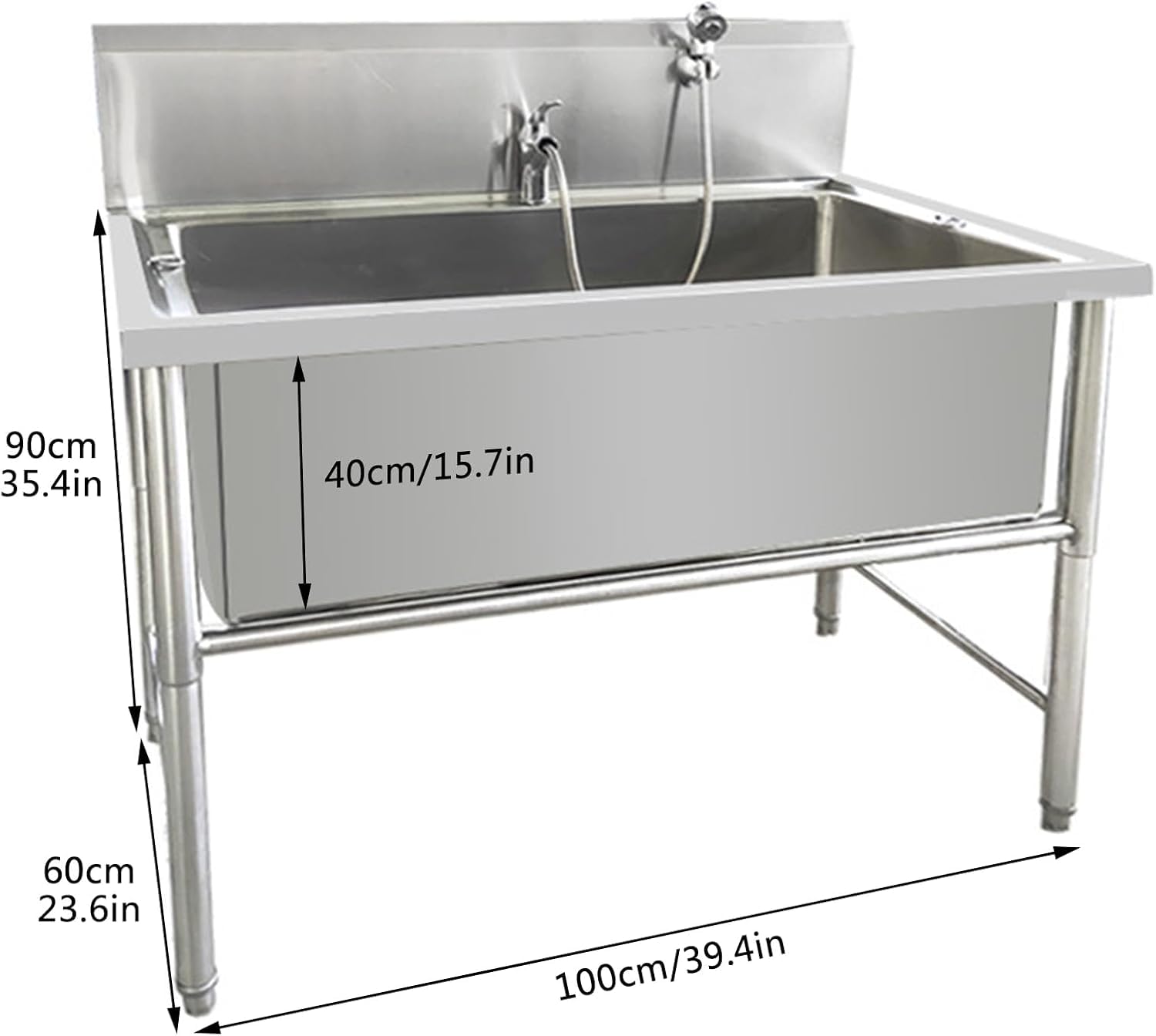 Estación De Lavado De Perros De Acero Inoxidable, Estación De Baño Profesional, Bañera De Aseo para Mascotas, Bañera para Perros para El Hogar, Estación De Lavado De M, 100cm/39in